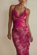 Carmine Red Backless Halter Maxi Dress