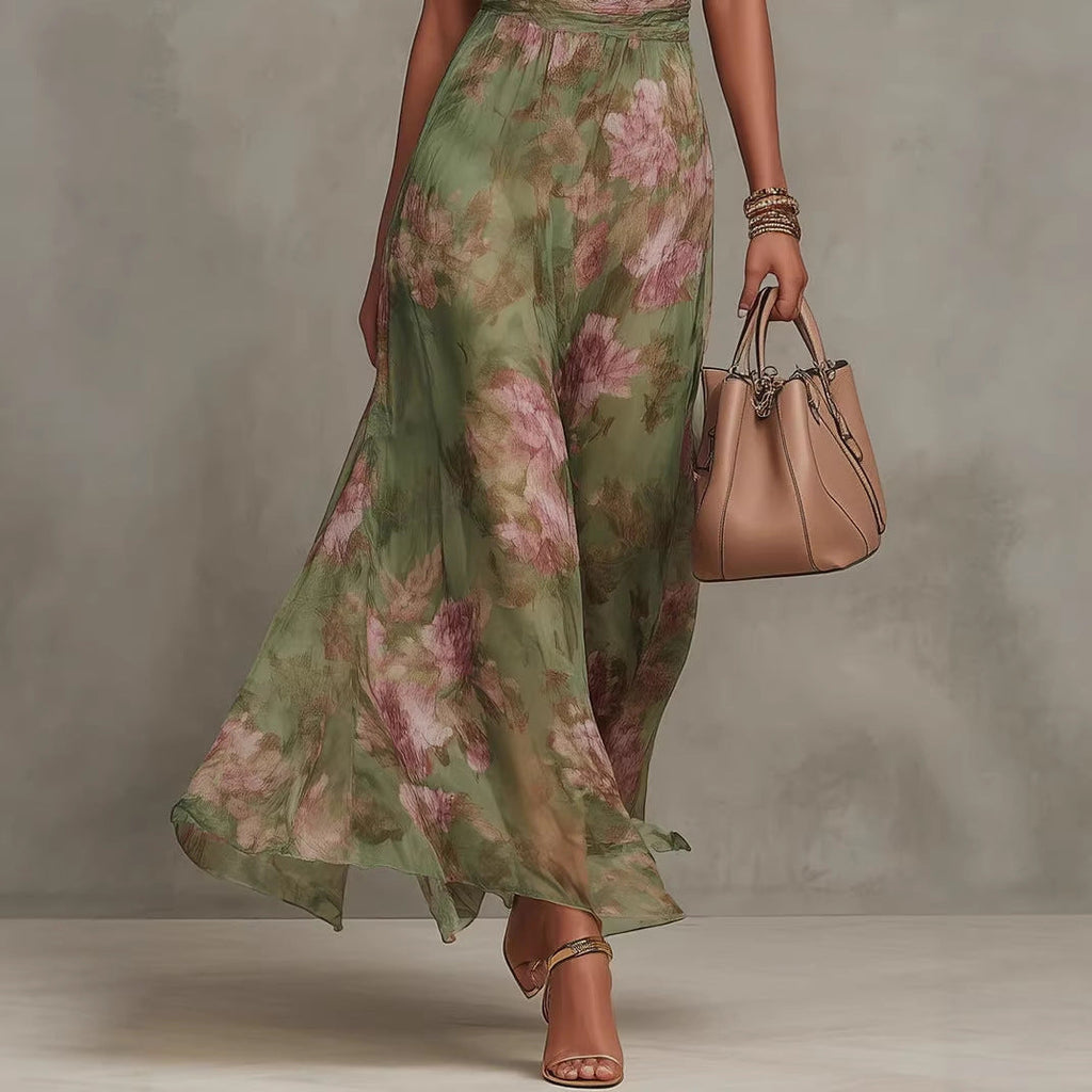 Graffiti Print Mesh Suspender Maxi Dress