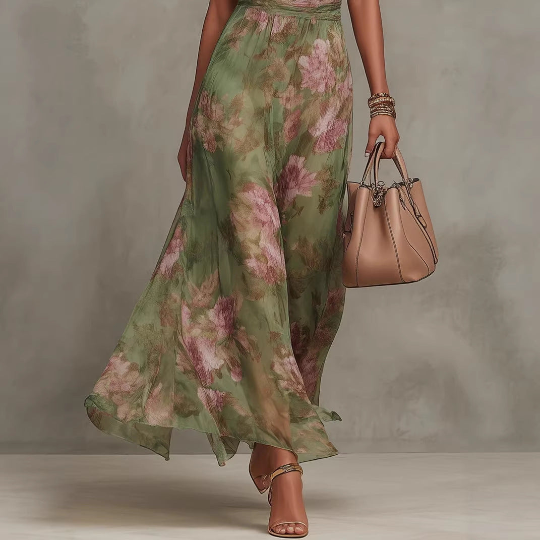 Graffiti Print Mesh Suspender Maxi Dress