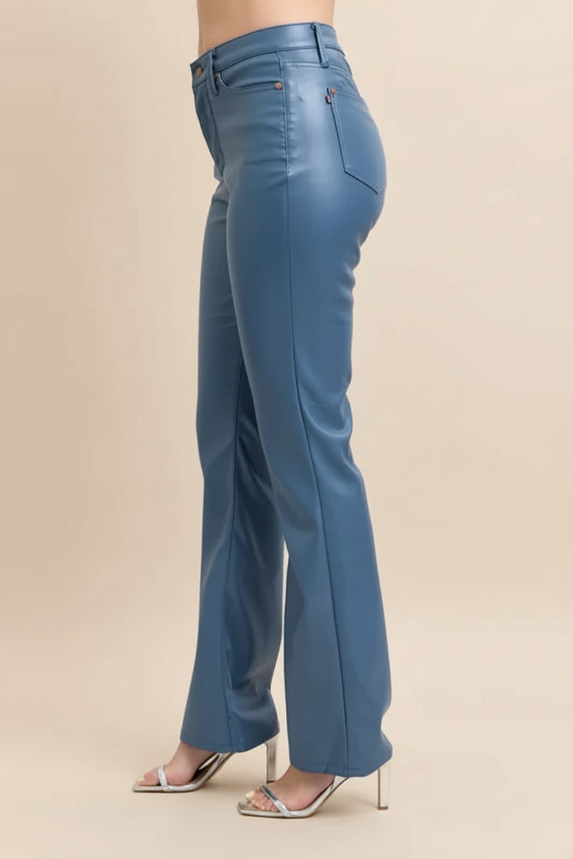 Judy Blue Full Size High Waist Tummy Control Faux Leather Bootcut Pants Plus Size
