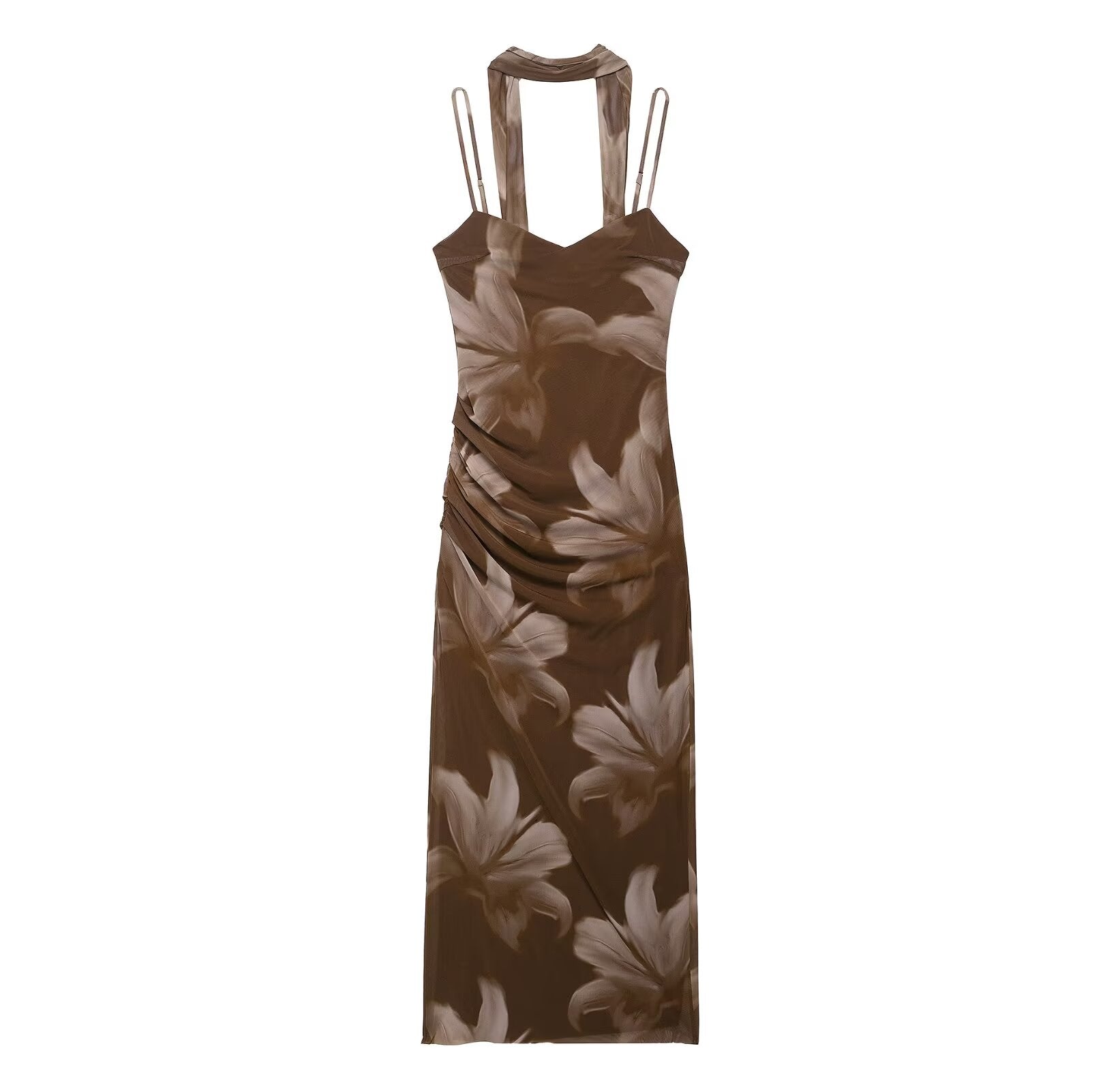 Floral Print Ruched Midi Dress