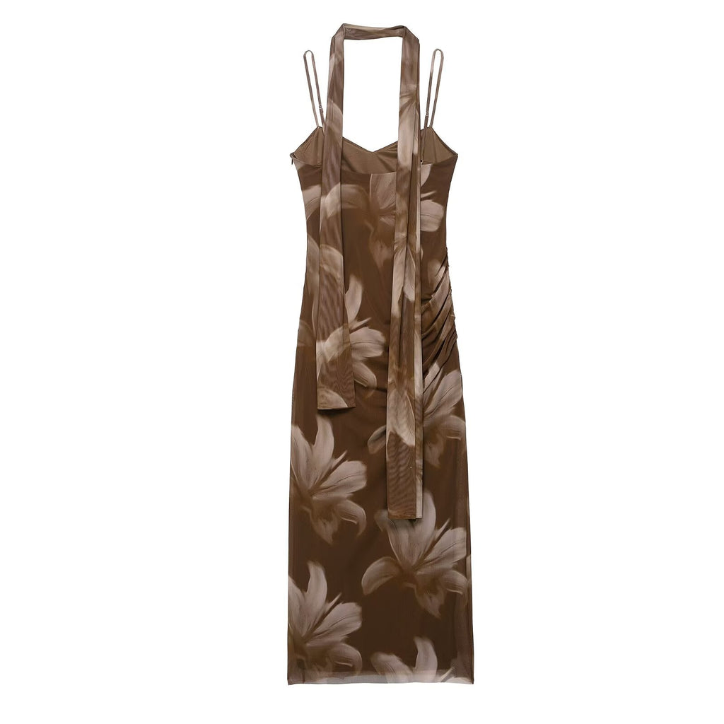 Floral Print Ruched Midi Dress