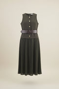 Belted Sleeveless A-Line Maxi Dress in Army Green