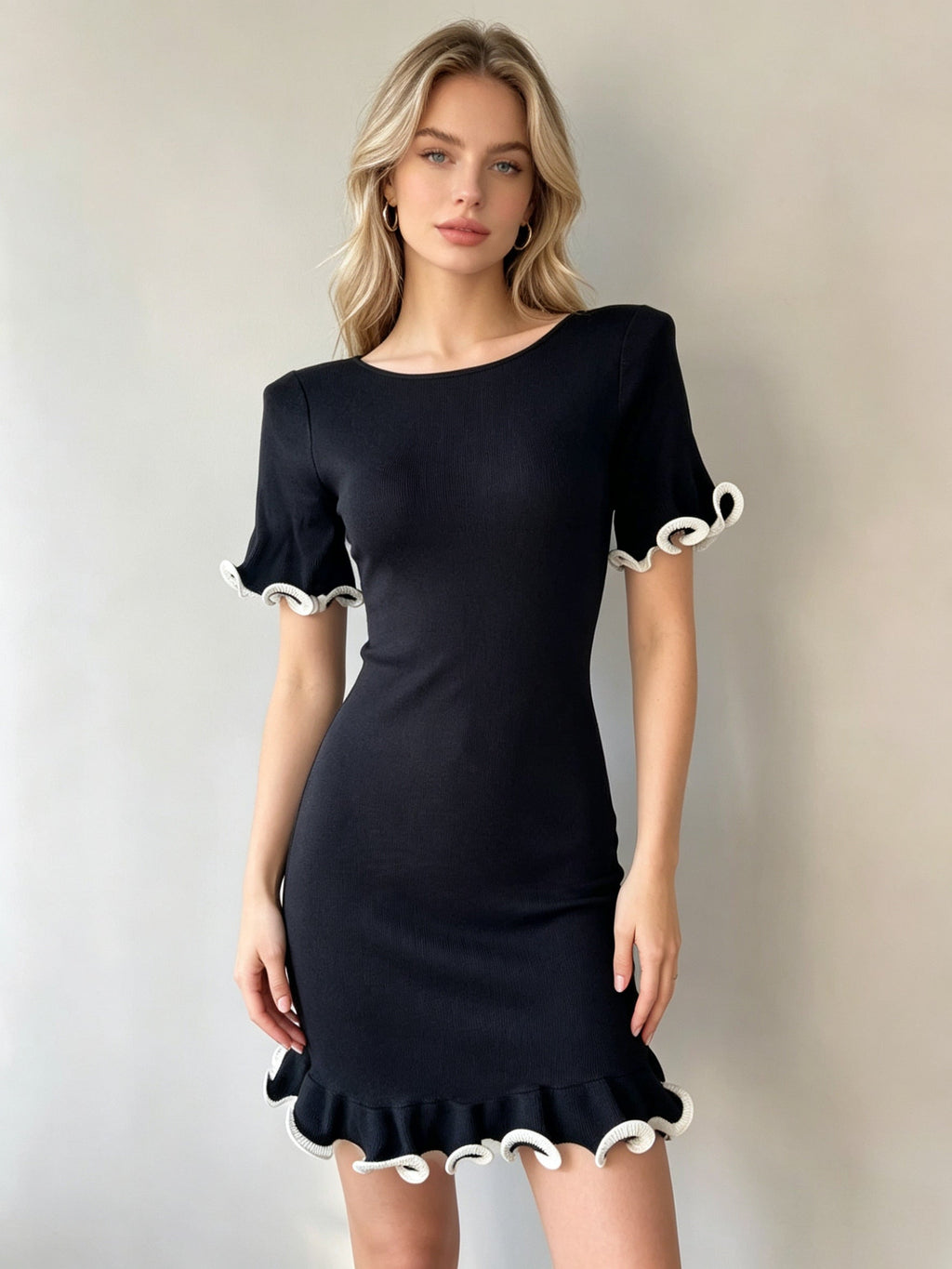 Striped Ruffle Hem Knit Bodycon Dress