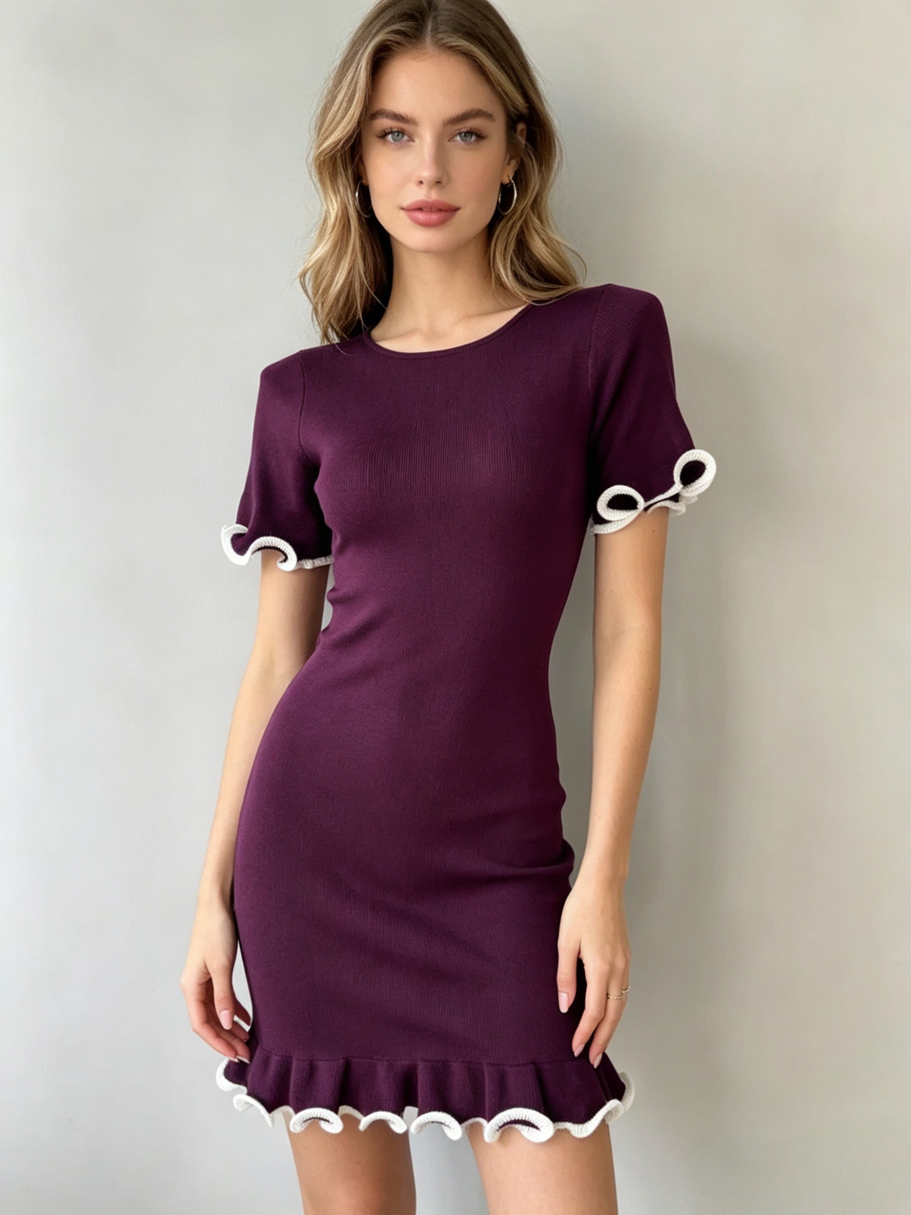 Striped Ruffle Hem Knit Bodycon Dress