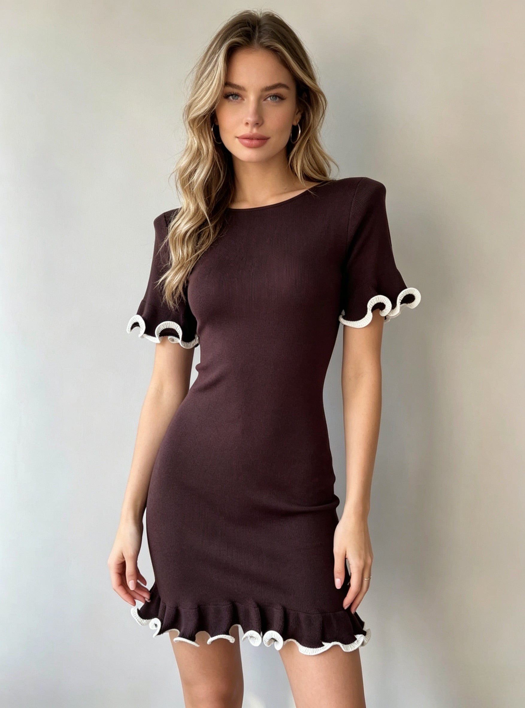 Striped Ruffle Hem Knit Bodycon Dress