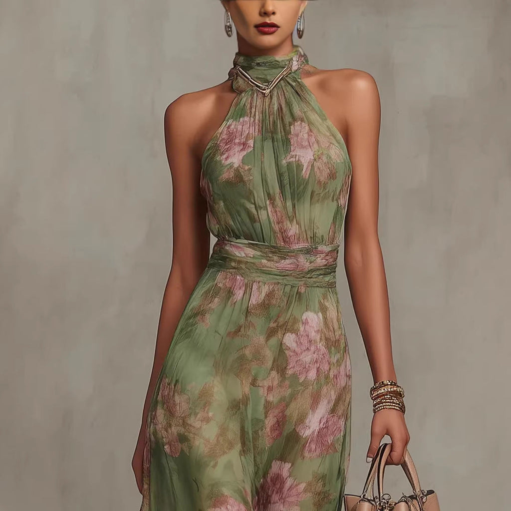 Graffiti Print Mesh Suspender Maxi Dress