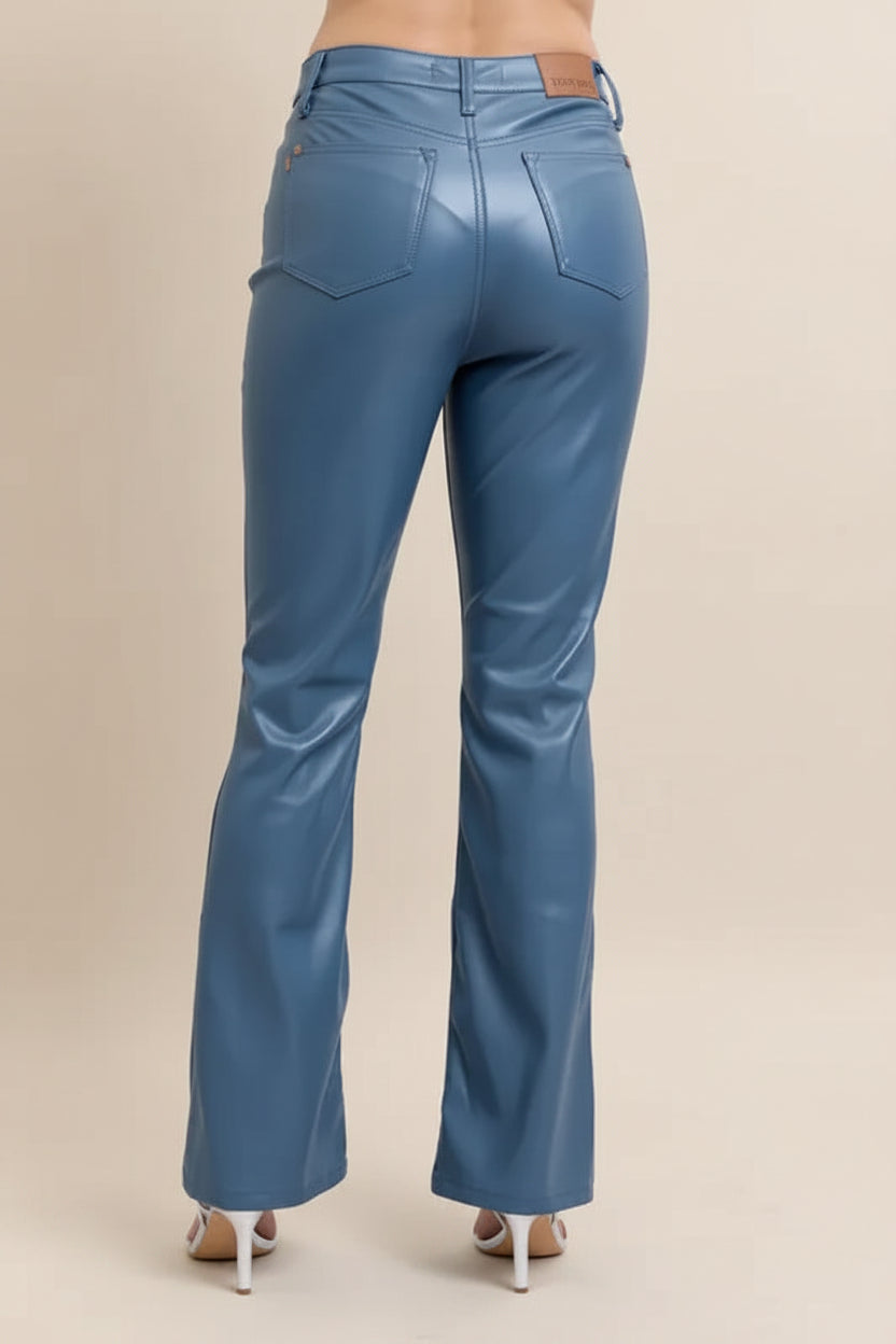 Judy Blue Full Size High Waist Tummy Control Faux Leather Bootcut Pants Plus Size