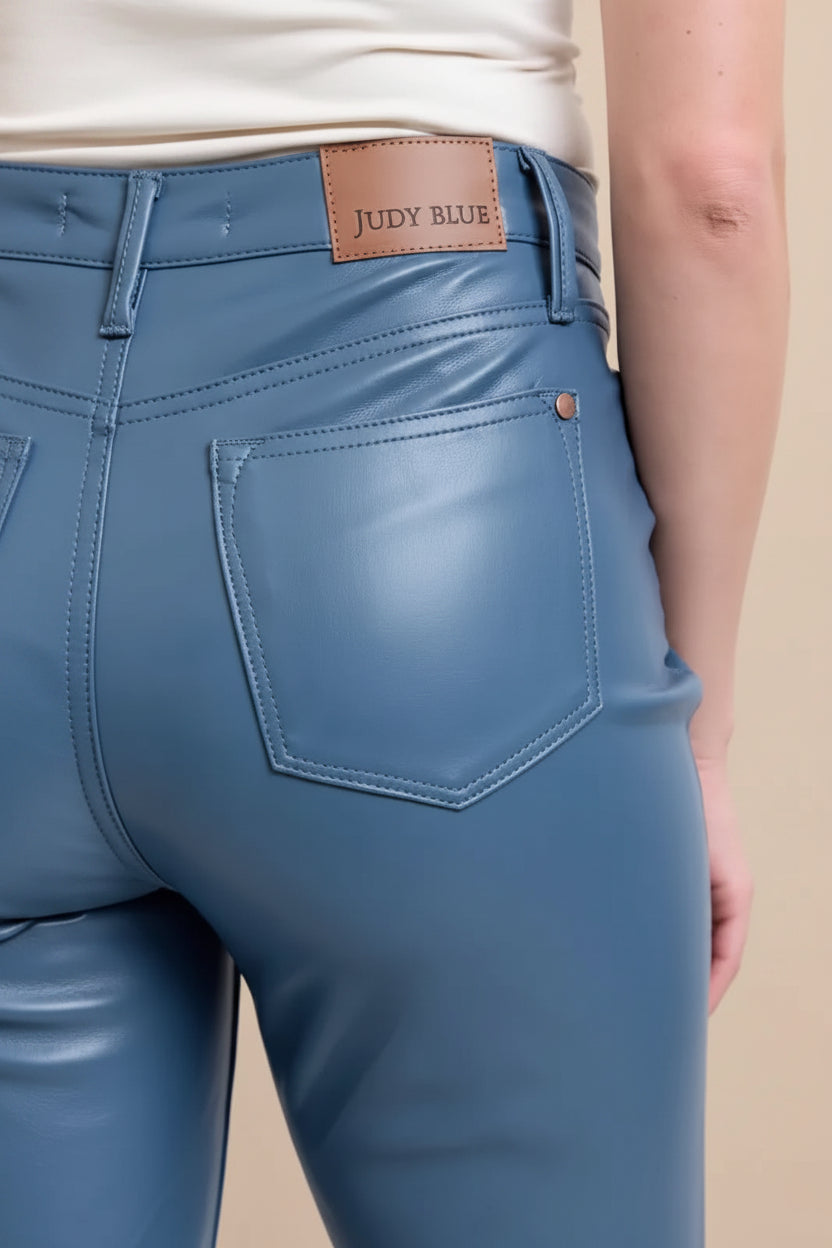 Judy Blue Full Size High Waist Tummy Control Faux Leather Bootcut Pants Plus Size