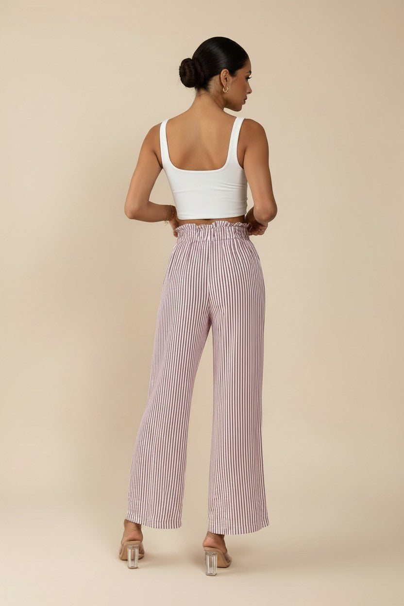 Striped Wide Leg Paper Bag Pants