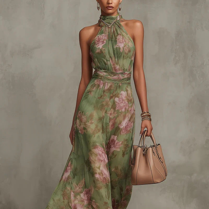Graffiti Print Mesh Suspender Maxi Dress