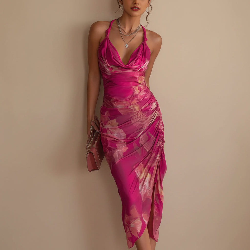 Carmine Red Backless Halter Maxi Dress