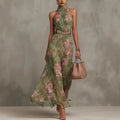 Graffiti Print Mesh Suspender Maxi Dress
