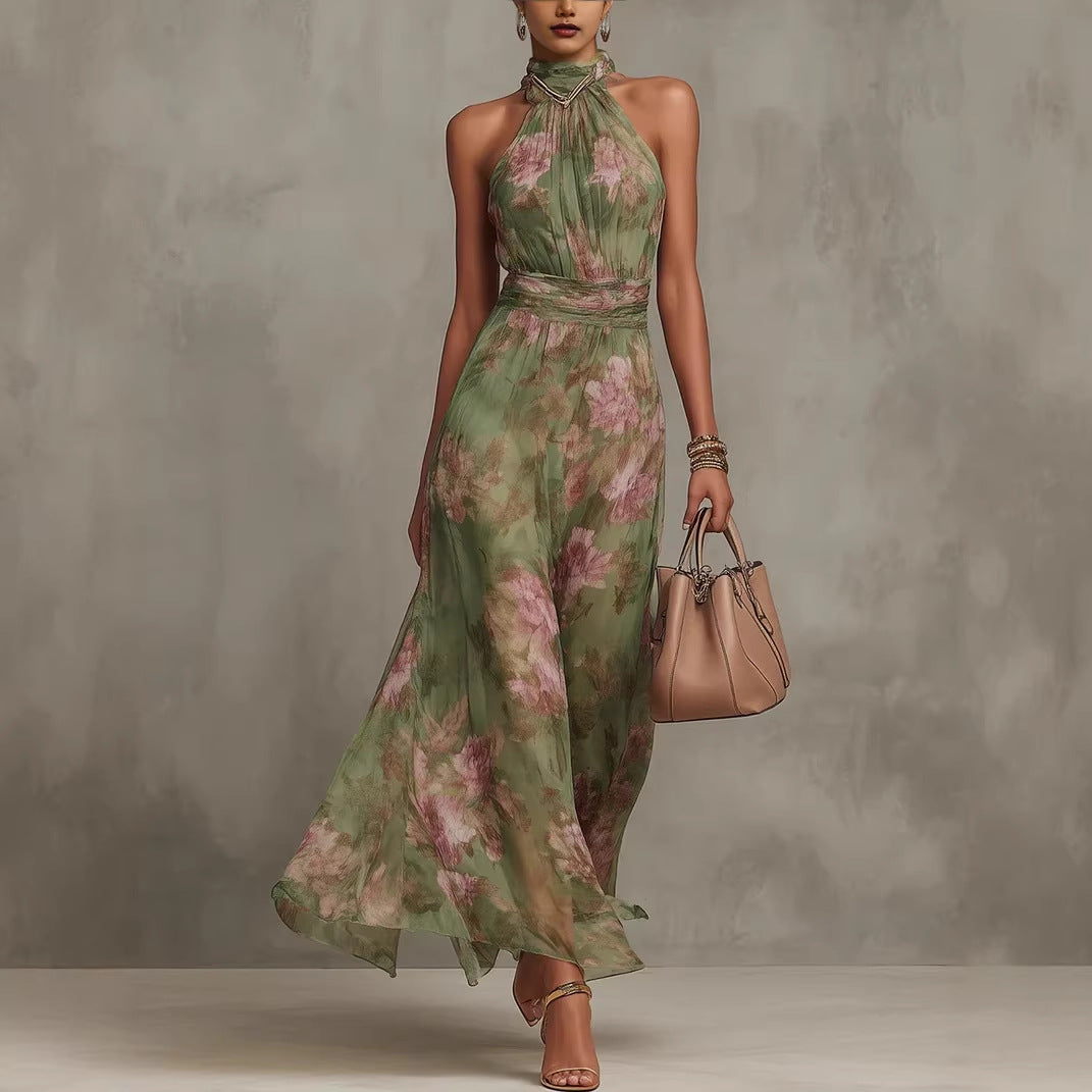 Graffiti Print Mesh Suspender Maxi Dress