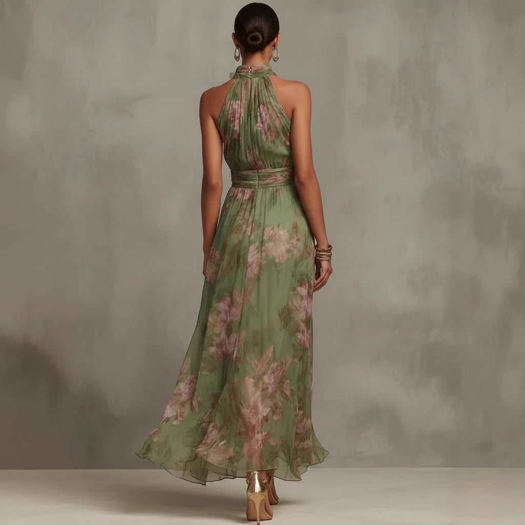 Graffiti Print Mesh Suspender Maxi Dress