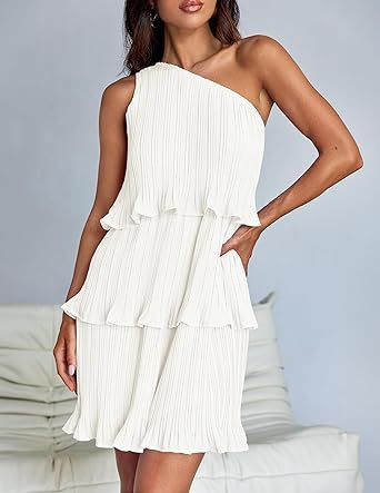 One Shoulder Ruffle Hem Sleeveless Dress