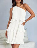 One Shoulder Ruffle Hem Sleeveless Dress