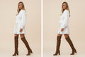 Ruffle Linen-Blend Lace-Up Dress in White