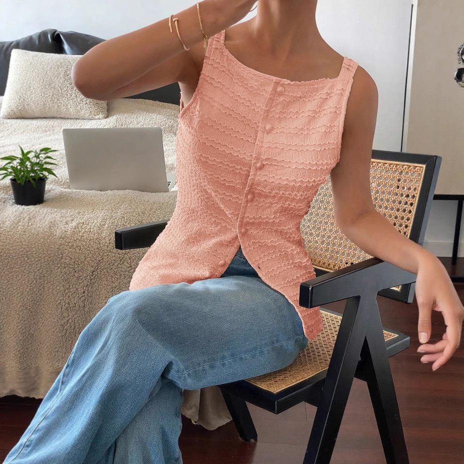 Sleeveless Single-Breasted Slim Vest Top