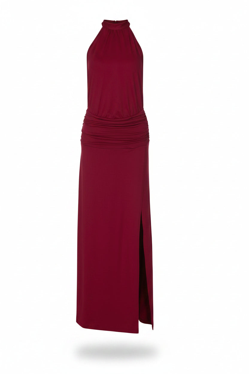 Halter Tie Backless Slit Bodycon Maxi Dress