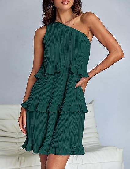 One Shoulder Ruffle Hem Sleeveless Dress