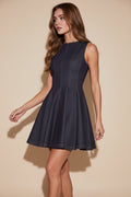 Sleeveless Faux Denim A-Line Mini Dress