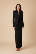 Fall Women Clothing Solid Color Collared Waist Tight Slim Fit Lace up Long Sleeve Zipper Dress