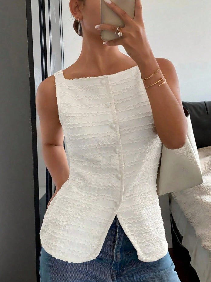 Sleeveless Single-Breasted Slim Vest Top