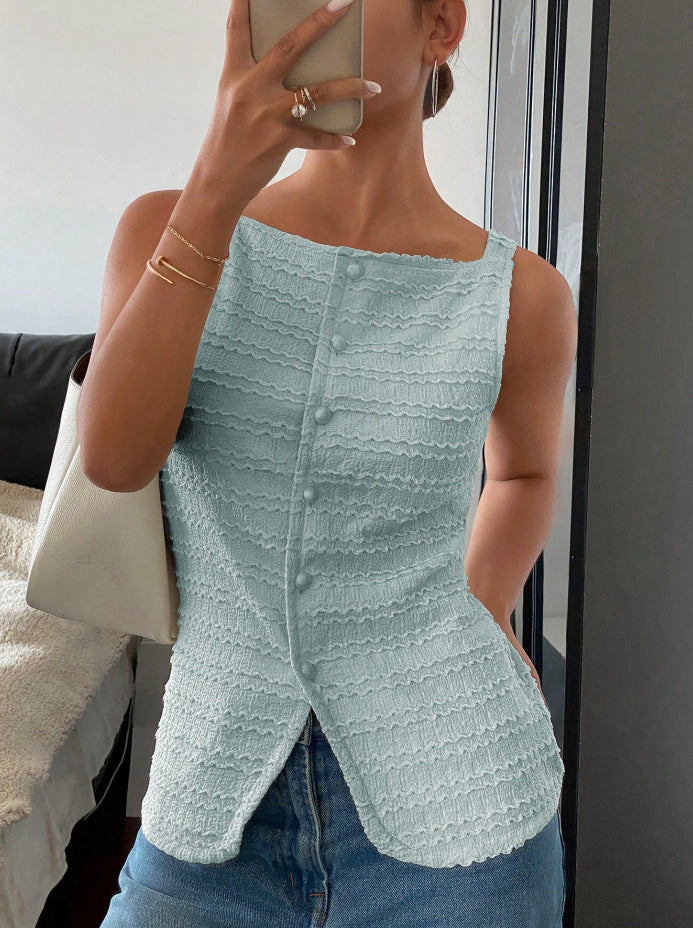 Sleeveless Single-Breasted Slim Vest Top