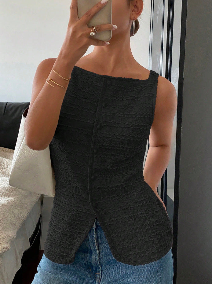 Sleeveless Single-Breasted Slim Vest Top