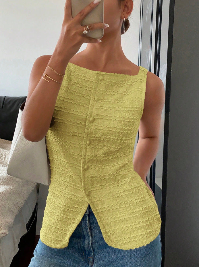 Sleeveless Single-Breasted Slim Vest Top