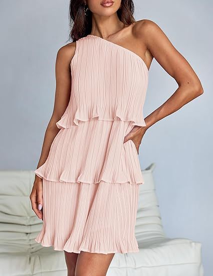 One Shoulder Ruffle Hem Sleeveless Dress