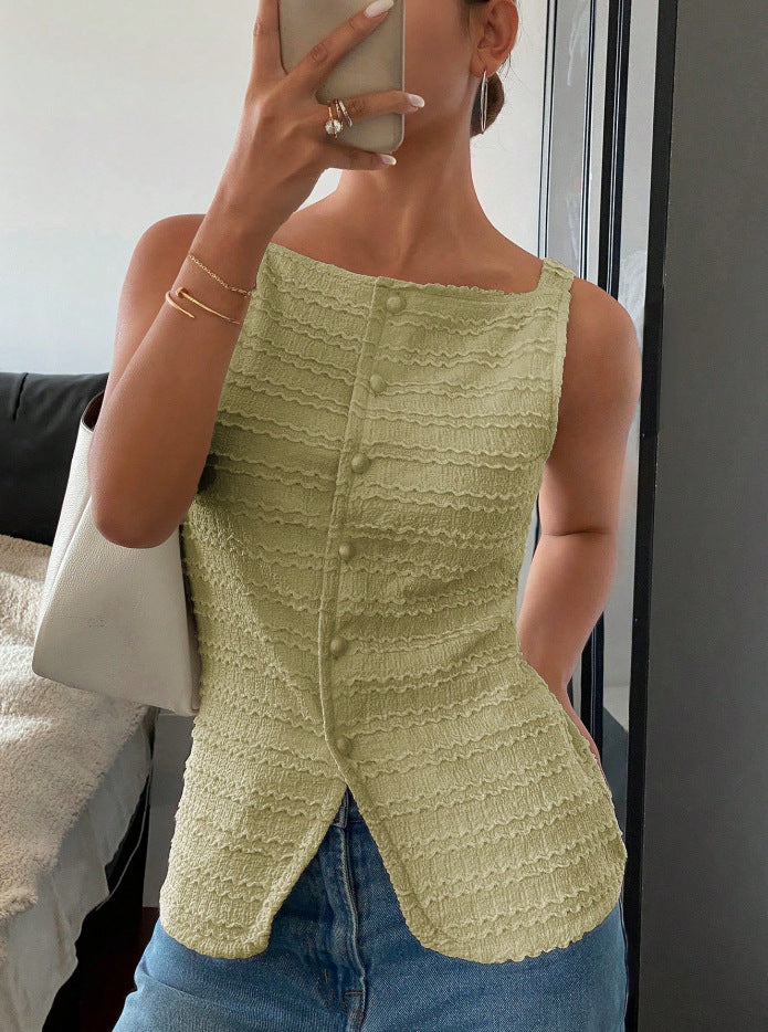 Sleeveless Single-Breasted Slim Vest Top