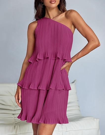 One Shoulder Ruffle Hem Sleeveless Dress