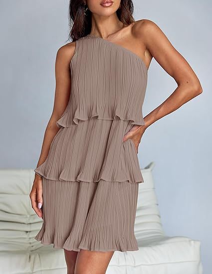 One Shoulder Ruffle Hem Sleeveless Dress