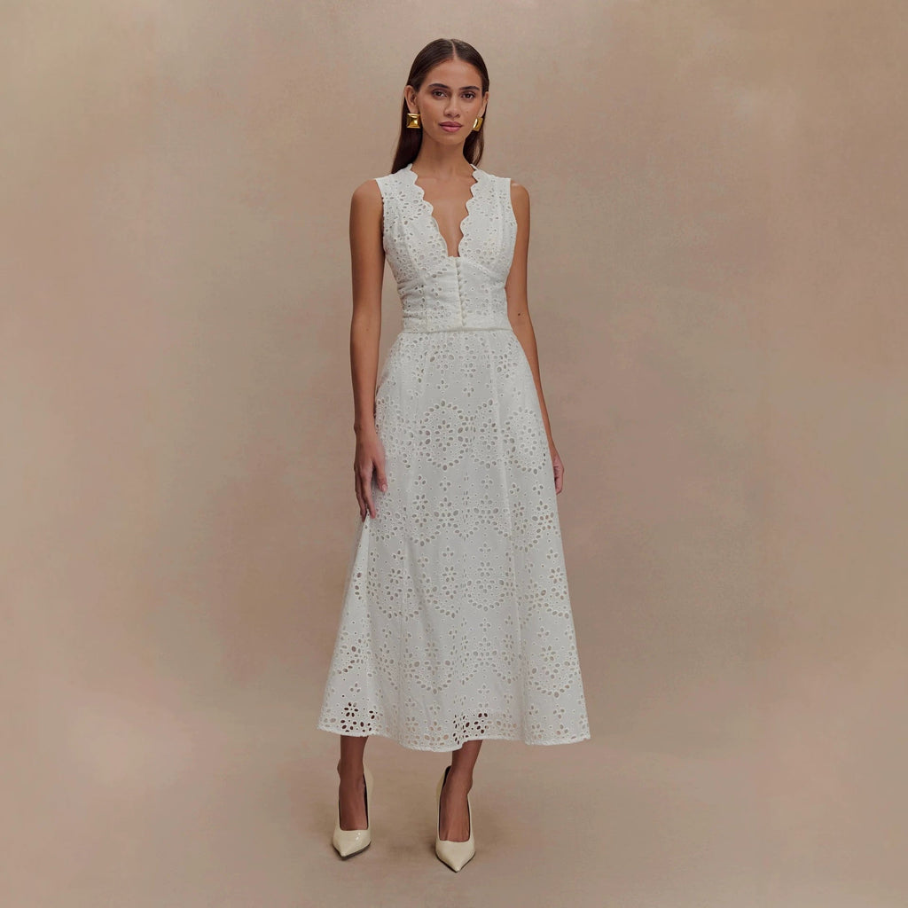 Embroidered Lace Vest & Midi Skirt Two-Piece Set