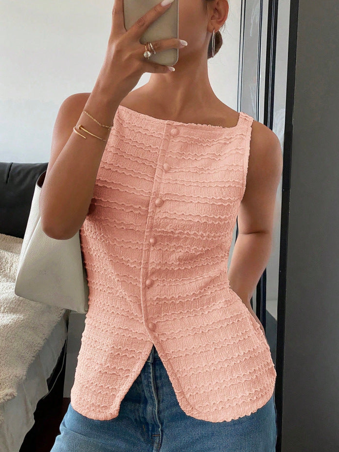 Sleeveless Single-Breasted Slim Vest Top
