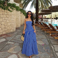 Striped Strapless Ruched Maxi Dress