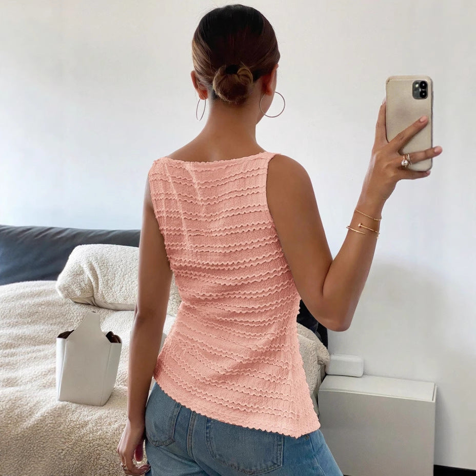 Sleeveless Single-Breasted Slim Vest Top